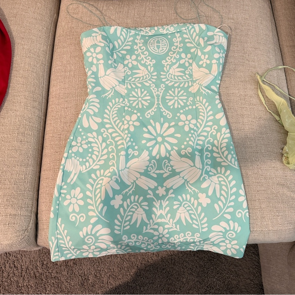 Floral Patterned Dress in Light Blue and White